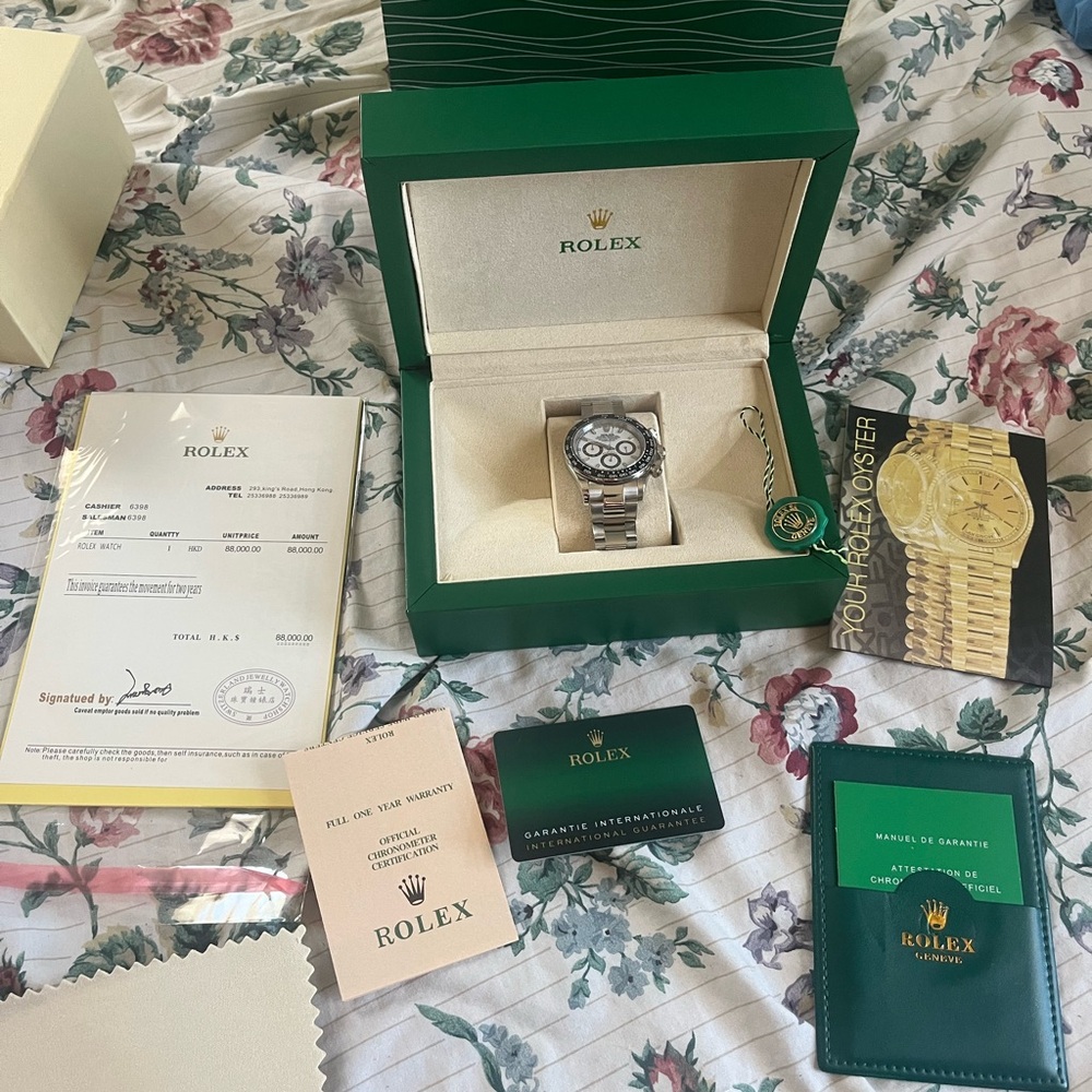 Rolex Daytona Style Watch w/ Box Papers Tags Booklets Accessories
